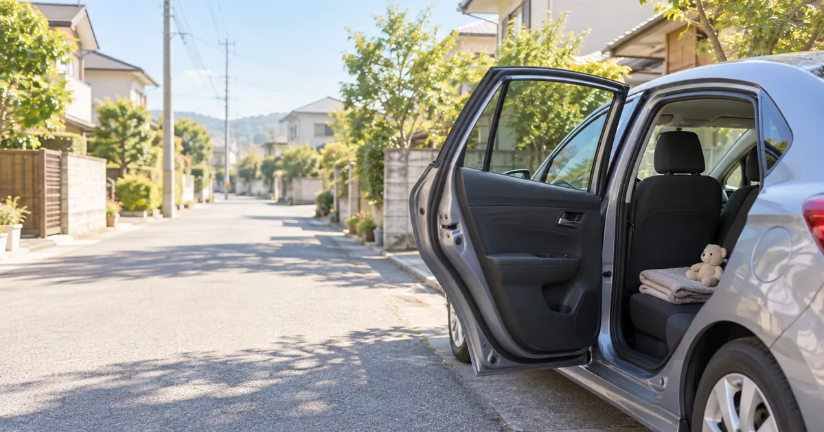 朝の車の後部座席のイメージ