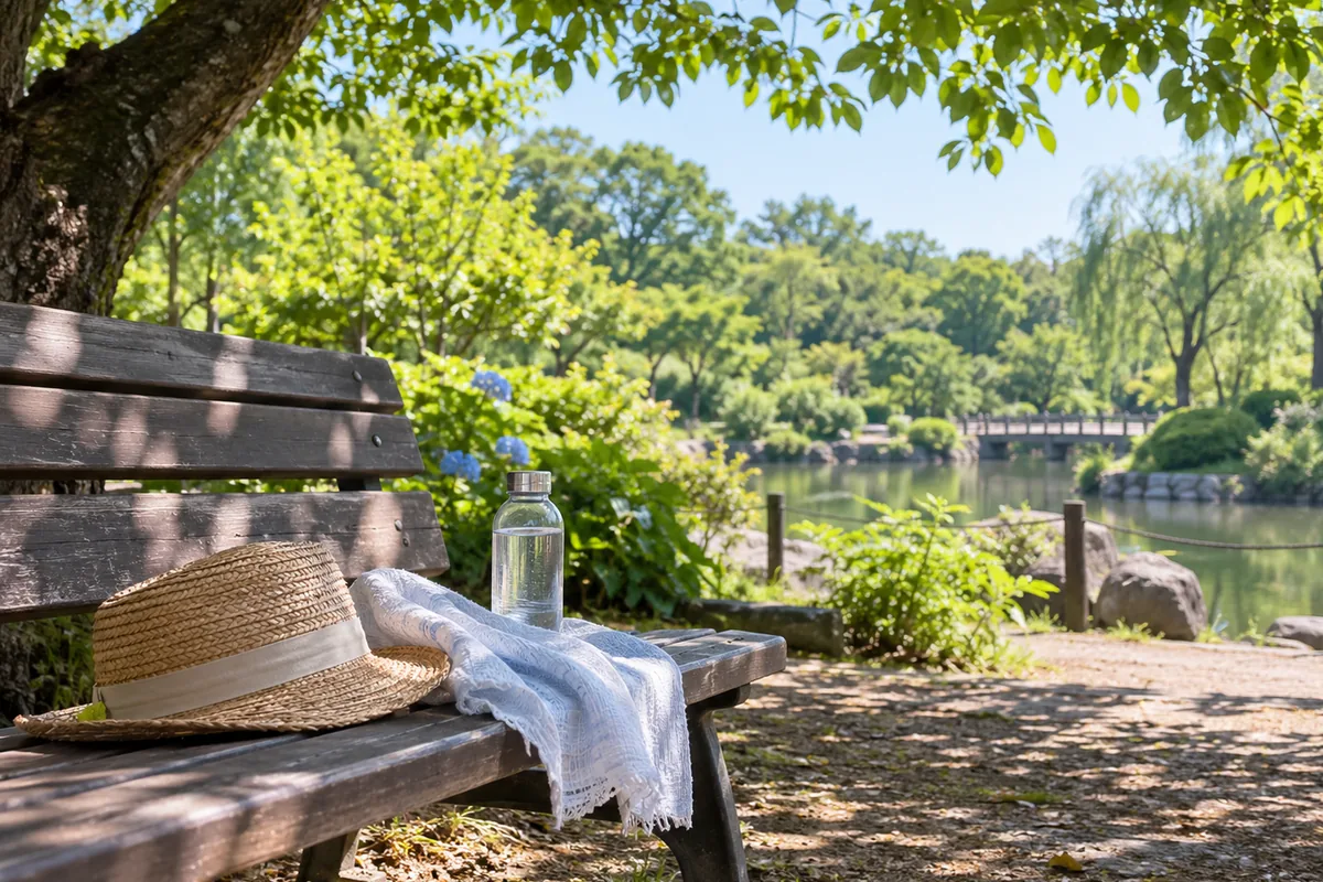 夏の木陰のベンチのイメージ