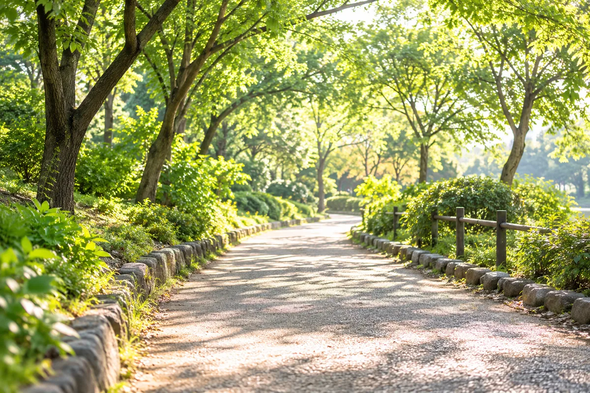 朝の公園の遊歩道のイメージ